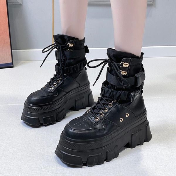 

boots platform thick heel motorcycle women autumn winter black green white ankle woman chunky punk gothic shoes