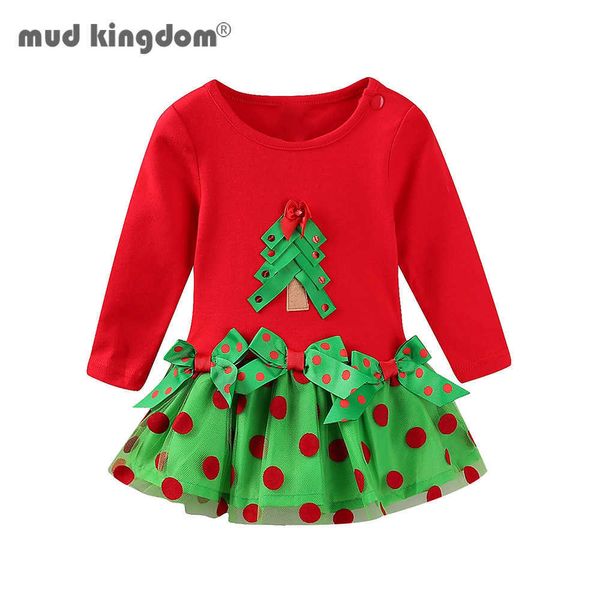 Mudkingdom meninas vestido de bolinhas tutu férias padrão de árvore de Natal outono 210615