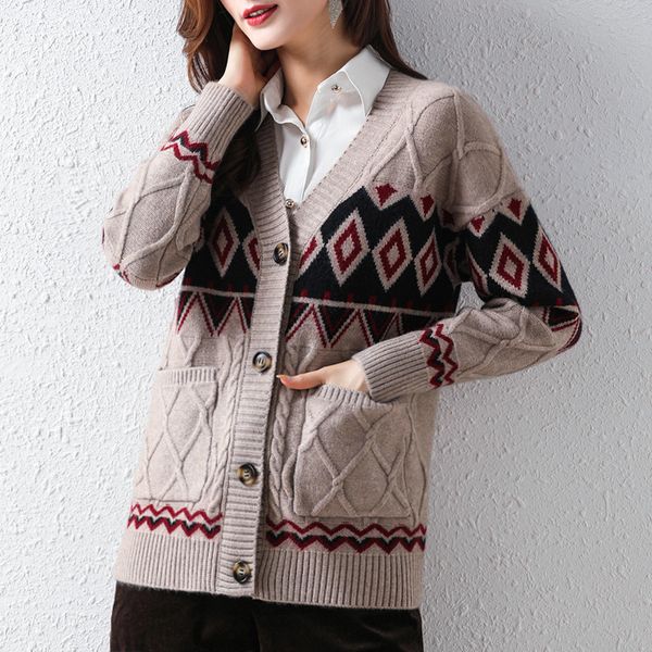 

women's luxury jacket early knitted cardigan 2021 february august spring and autumn drs jacquard small coat foreign style women, Black;brown