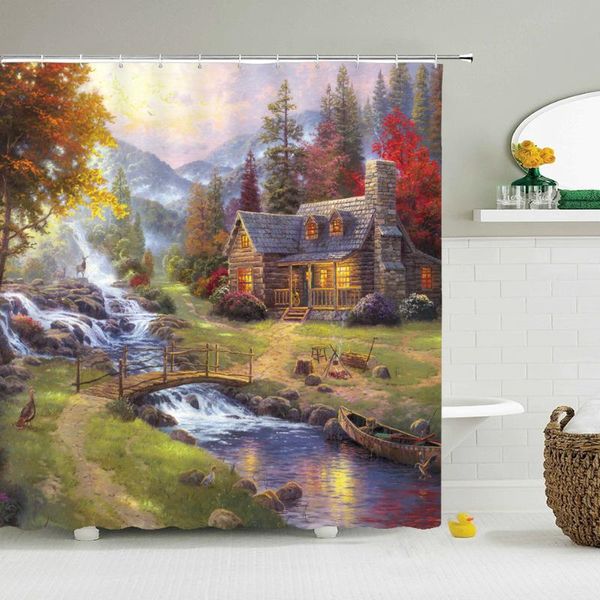 

shower curtains garden flowers rural scenery decoration waterproof fabric bath curtain bathroom door bathing screens