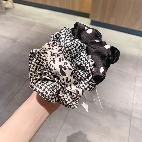 

leopard faux fur scrunchie plaid dots hair rope handmade ponytail holder hair bands for women headwear hair accessories, Pink