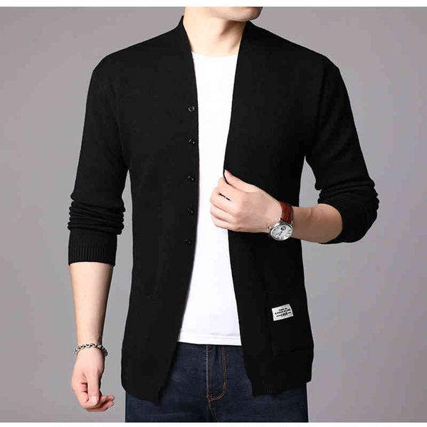 

cardigan fashion wool coat darin collar spring autumn solid knitted causal long cardigans male sweater clothing, Black;white