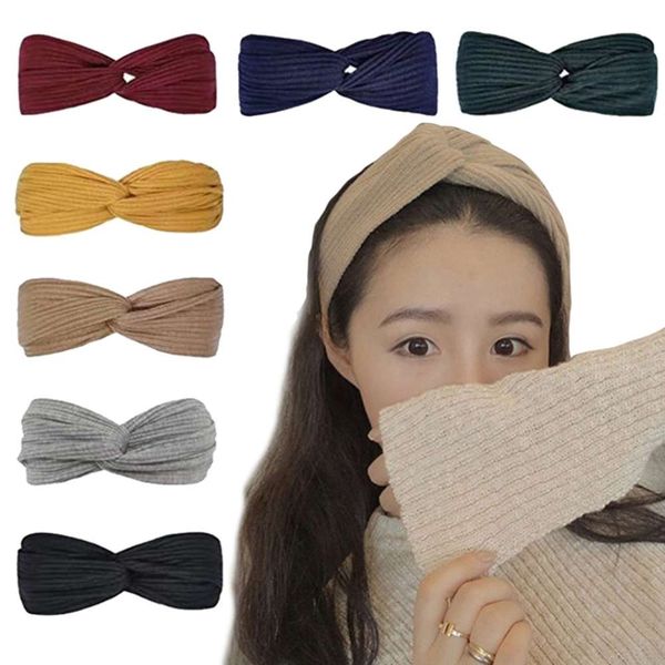 

korean knitted cross face washing head pure color elastic hair yoga headband, Silver
