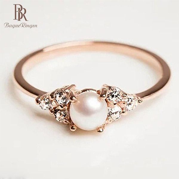 

cluster rings bague ringen jewelry 925 silver ring rose gold color pearl zircon handornaments size6,7,8,9,10 birthday and anniversary day gi, Golden;silver