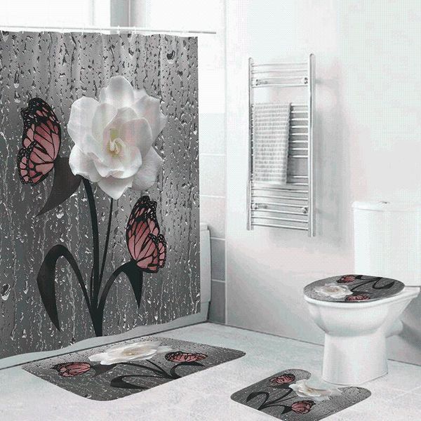 

shower curtains curtain set printing 3d digital bathroom waterproof toilet floor mat customization