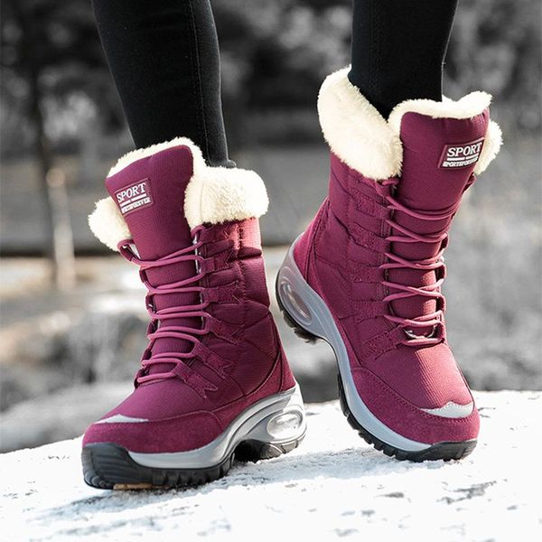 

boots women's snow short plush lace up warm female ankle thick bottom platform waterproof comfort lady 2021 winter, Black