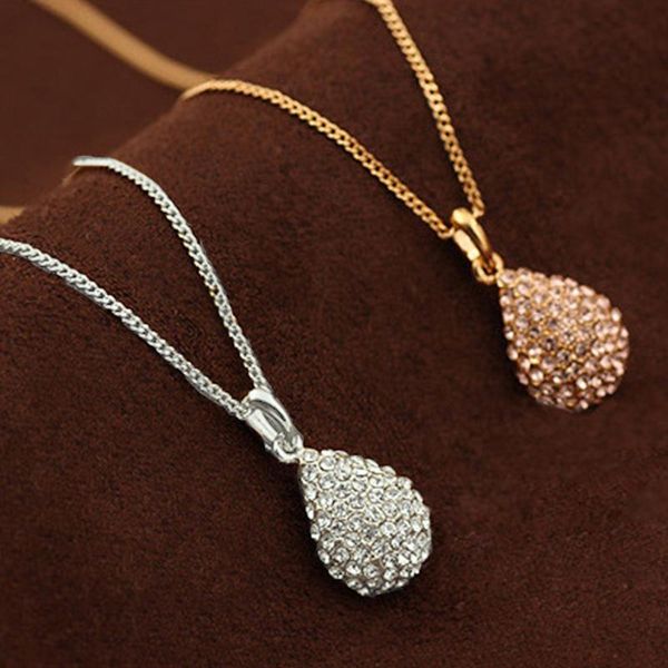 

pendant necklaces elegant simple water drop chain necklace charming women's gold crystal zircon jewelry fashion party accessories gifts, Silver