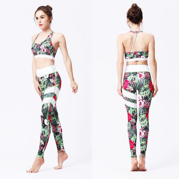 

yoga outfits 2 pcs women floral set sportswear gym wear running clothes tracksuit fitness sport suit tank pants leggings, White;red
