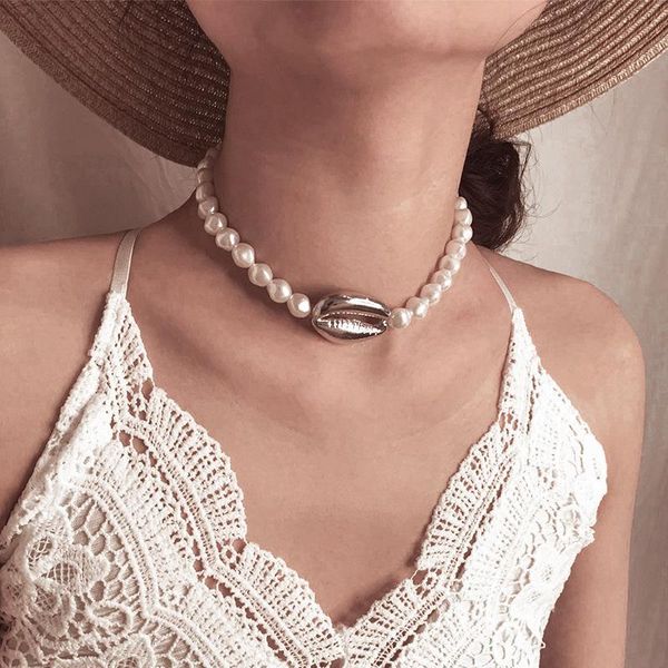 

chokers women's trendy pearl choker necklace vintage elegant gold pendant wedding chain jewelry, Golden;silver