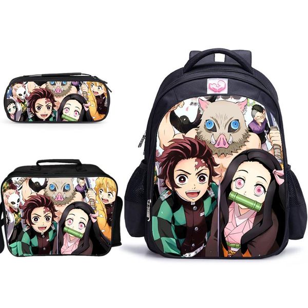 

backpack 3 pcs/set 16 inch demon slayer kimetsu no yaiba children school bags boy girl orthopedic book knapsack mochila