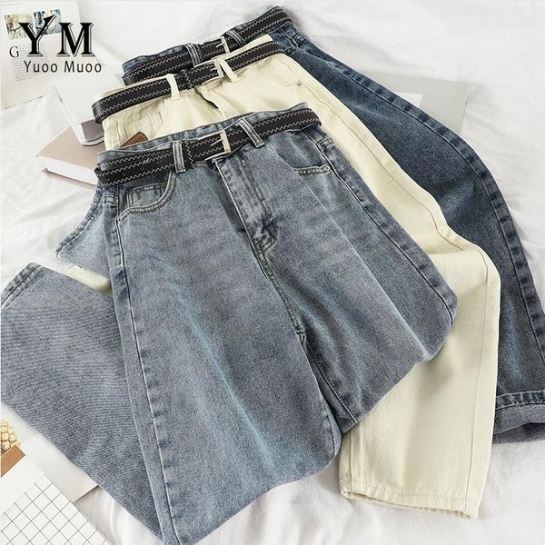 

women's jeans yuoomuoo 2021 harem pants belt high waist boyfriend for women beige black mom cowboy denim vaqueros, Blue