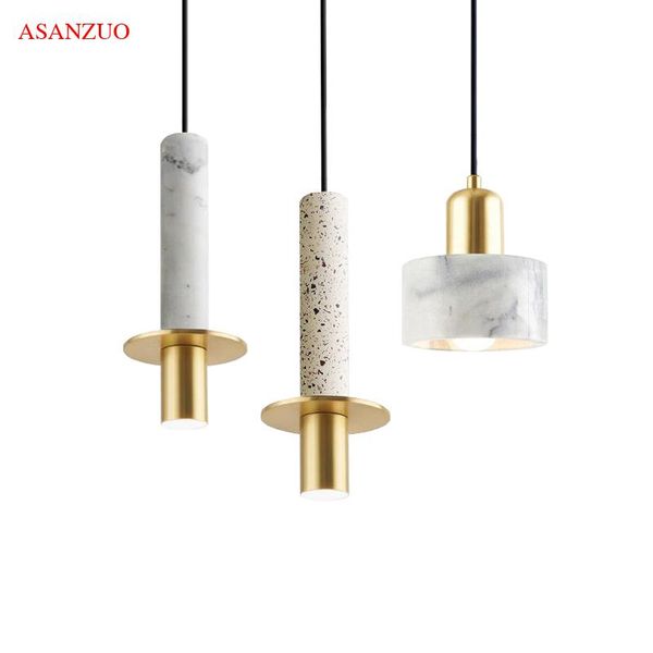 

nordic marble led pendant lights modern simple art bedroom bedside single head hanging lamp creative dining room lamps