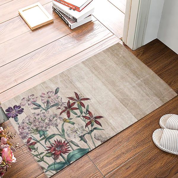 

retro flower wood grain doormats home kitchen entrance decoration floor mat bath indoor non-slip rugs