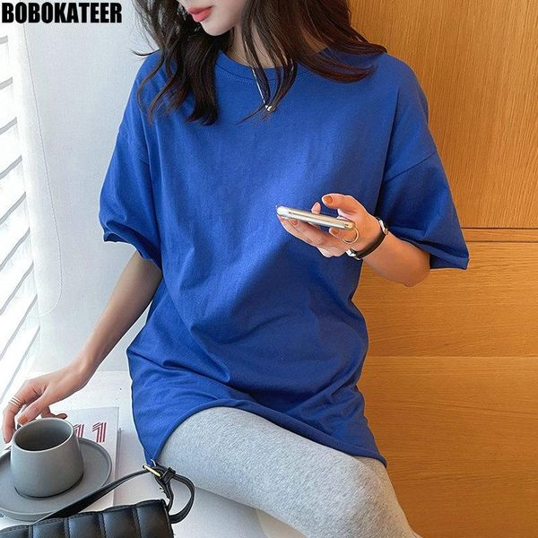 

harajuku oversize t-shirt women clothes blue summer cotton short sleeve t shirt woman pink loose long tee basic 2021 women's, White
