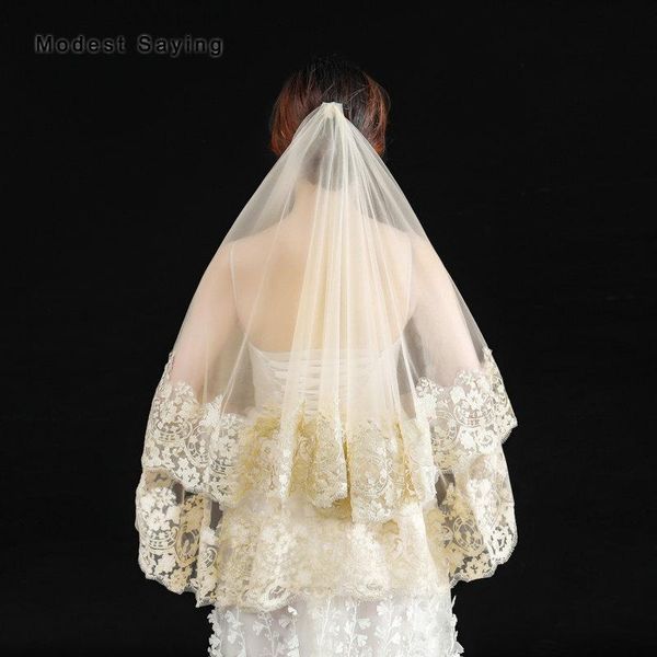 

bridal veils luxury 3 meters champagne lace trim wedding 2021 formal women cathedral accessories velos de novia, Black