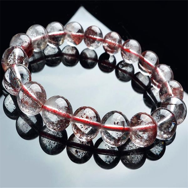 

beaded, strands just one 11mm genuine natural red phantom quartz stone transparent loose round beads women charm crystal bracelet femme, Black