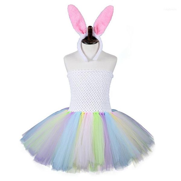 

clothing sets kids girls easter colorful strapless tutu dress with ears headband1, White