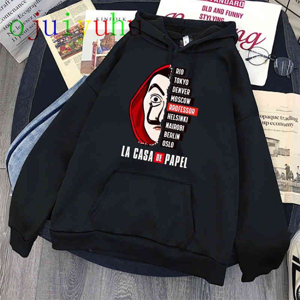 

new money heist harajuku sweatshirt men/women la casa de papel hip hop hoodie house of paper fashion te female, Black