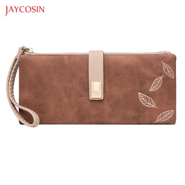 

wallets jaycosin leaves flock women wallet fashion hasp zipper pu leather money bag women's long clutch designer card holder, Red;black