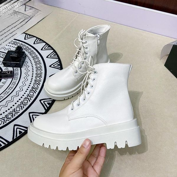 

boots 2021 size 34-43 ins woman real leather ankle fashion shoes short winter warm platform heel footwear, Black