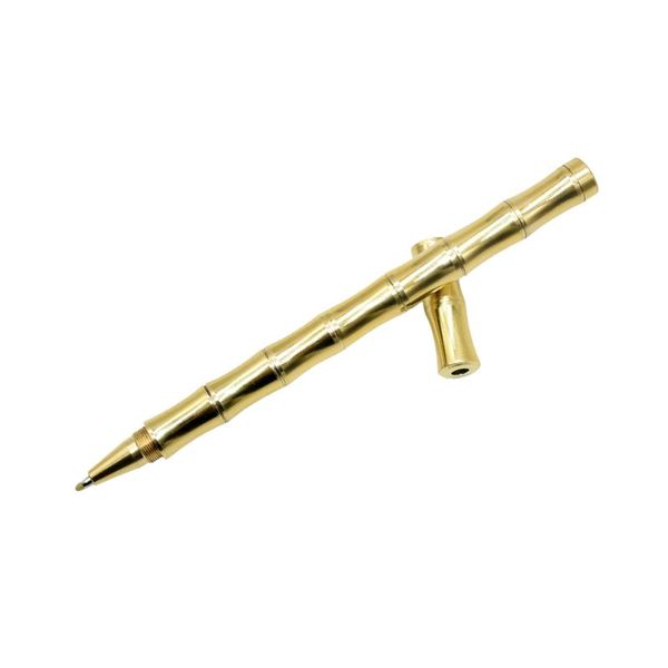 

1pcs bamboo section removable manual brass ballpoint pen classic style fine thread connection carefully polished rollerball pens, Blue;orange