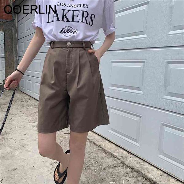 

stylish women summer thin suits shorts welt pocket loose high waist suit wide leg zipper fly khaki gray 210601, White;black