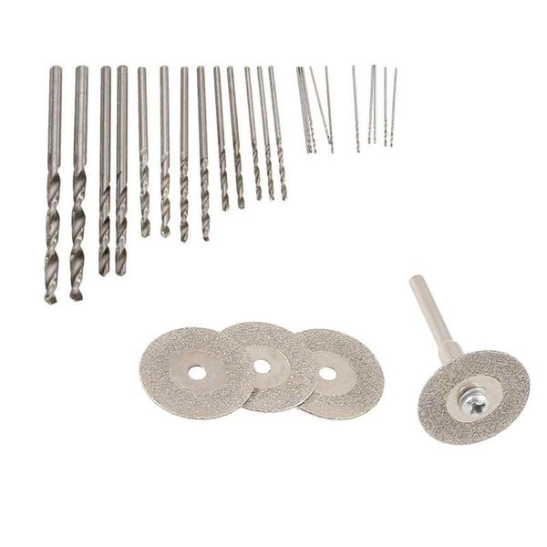 

6pcs 16mm dia electric grinder abrasive blades & 25pcs 0.5-3.0mm set of miniature straight shank small twist drill professional bits