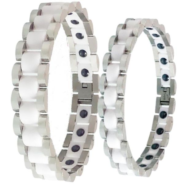 

link, chain couple white ceramic wrist bracelets male stainless steel health care therapy magnetic hand lover's jewelry women's gi, Black