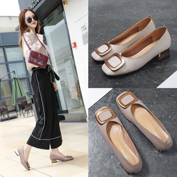 

dress shoes european women high heels metal square buckle pumps leather woman gold grandma loafers ol, Black