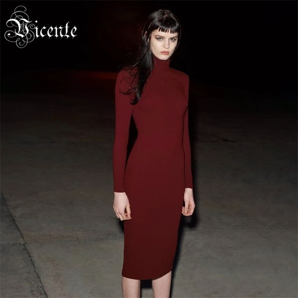 

trendy burgundy dress long sleeves high neck celebrity party club bandage midi 210520, Black;gray