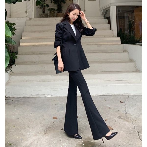 

autumn winter women's business office suit pants set temperament slim long sleeve blazer women casual pants 210531, White