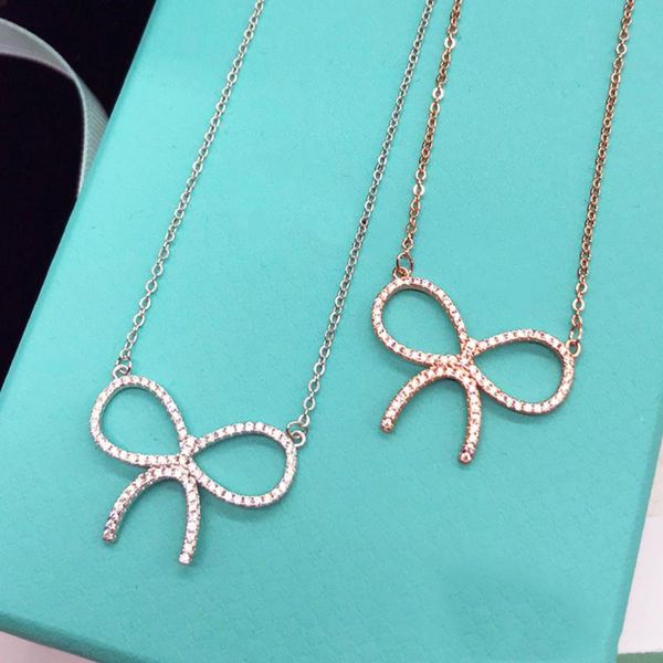 

pendant necklaces aybs real 925 tifn original1:1logo "sparkling large size bow pendant" woman, Silver