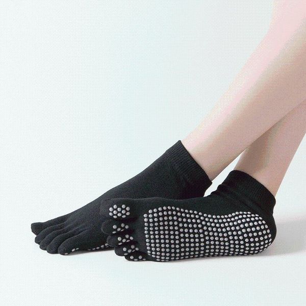 

sports socks five fingers open toe tube yoga pvc dispensing anti-slip, Black