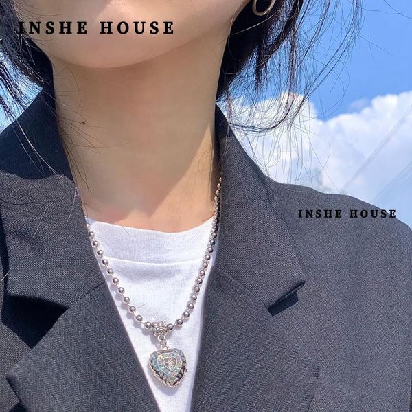 

pendant necklaces inshe house selling punk style hollow love heart ab multi stone stainless steel beads necklace jewelry summer, Silver