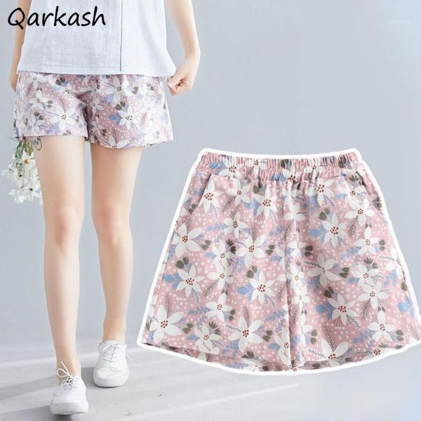 

women's shorts women floral casual elastic waist summer fashion harajuku all match chic streetwear oversize elegant 2021 female, White;black