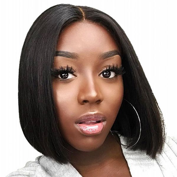 

brazilian straight bob human hair wigs 130% density short u part wig natural color glueless for black women 8-14 inch, Black;brown