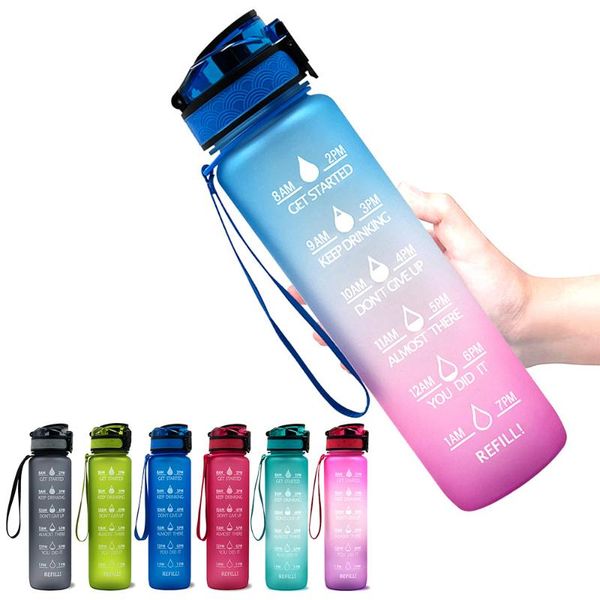 

water bottle 1l motivational with time marker leakproof for fitness sports