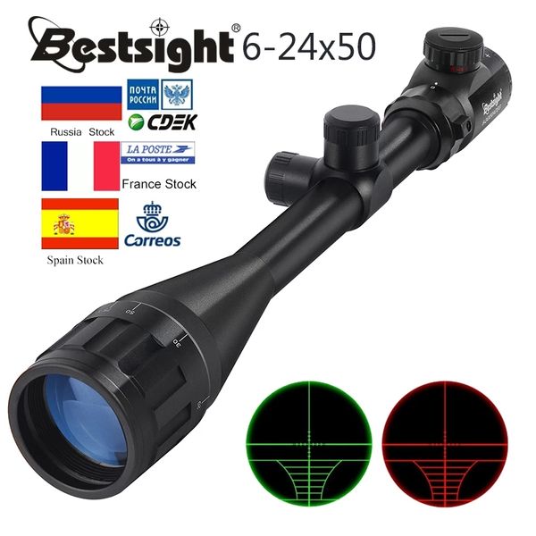 Bestsight 6-24X50 AOE Cannocchiale da puntamento ottico tattico Cannocchiale da caccia per cecchino illuminato Mil-dot rosso e verde