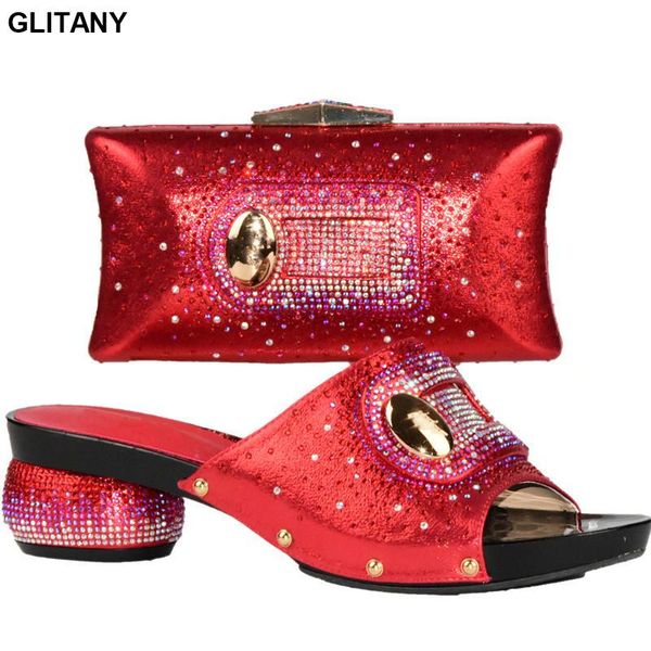 

dress shoes arrival red color italian ladies shoe and bag sets decorated with rhinestone matching women set for wedding, Black