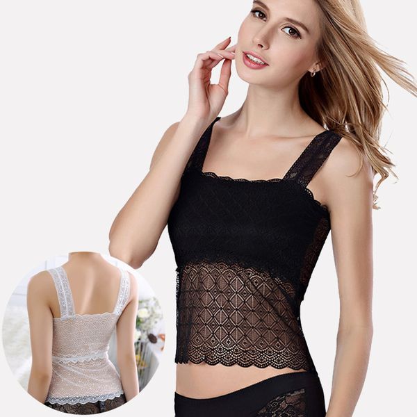 

camisoles fashion vest korean version rhombic lace bra women's underwear suspender with breast wrapping and back bottoming, Black;white