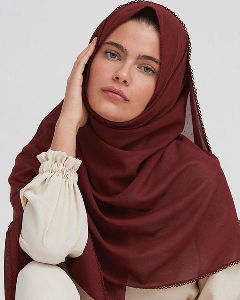 

scarves muslim chiffon scarf bubble lace edges women hijab headscarf shawls headband female foulard long bandana 75*180cm, Blue;gray