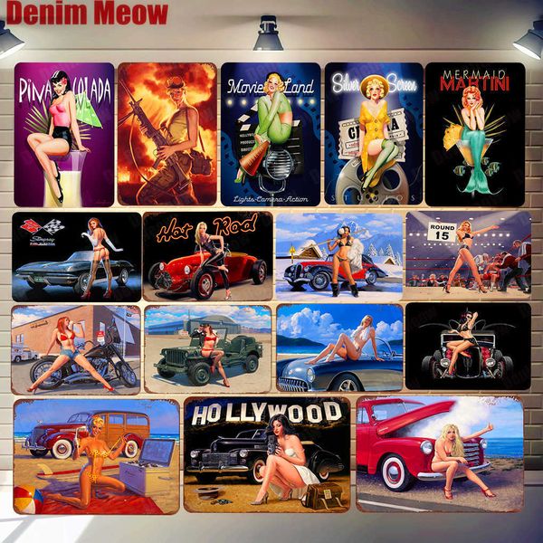 

pin up girl poster lady vintage metal tin signs bar pub cafe garage home wall decor hollywood wall art painting zss8