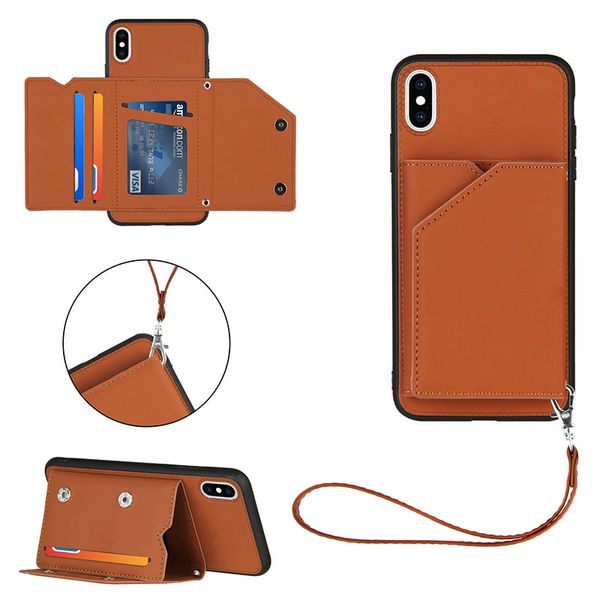 Custodia a portafoglio in pelle con sensazione di pelle per iPhone 11 12 Pro Max XS XR 7 8 PLUS Porta carte di credito Cover posteriore