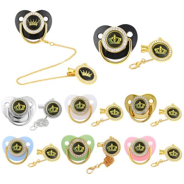 

pacifiers# luxury crown baby pacifier with anti-drop clip chain bpa nipple holder appease soother for shower