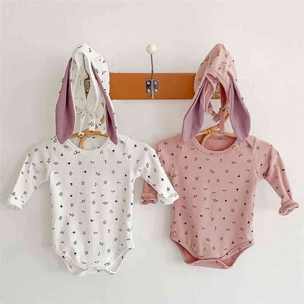 

spring autumn toddler clothing baby boys girls printing rompers + hat kids boy girl long sleeve 210521, Blue