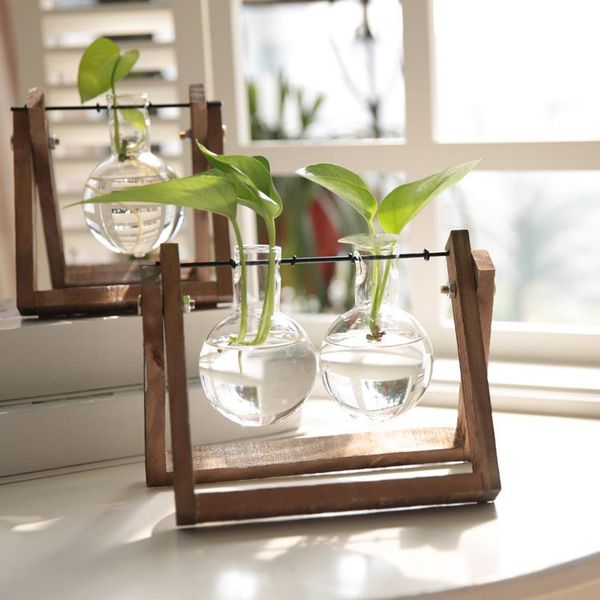 

creative hydroponic plants transparent wooden vase desksmall fresh container living room modern decorations vases