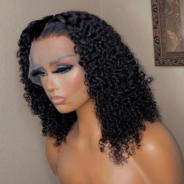 

costume accessories 180% density short bob kinky curly natural black lace front synthetic wig for women with baby hair gluelessoft pre pluc, Silver