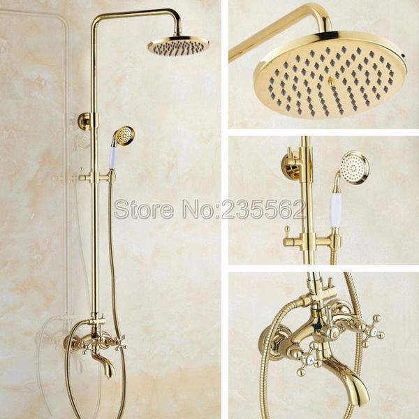 

inch rainfall gold color brass rain shower faucet set bathroom wall mounted mixer tap with hand spray lgf454 sets