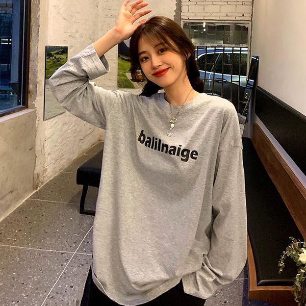 

women's t-shirt real s autumn loose letter printed round neck t, White