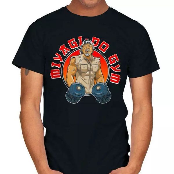

R1 Miyagi-Do Gym Master Karate Kid Fitness Muscles Cobra Kai Funny Black T-shirt, White;black